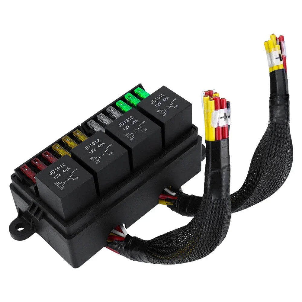 12V Pre-Wired Fuse Relay Box w/ 4 x 40A Relays & 12 Fuses for Car Marine Boat
