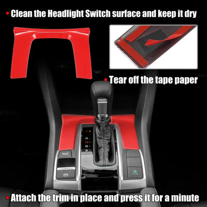 Gear Panel Trim Shift Box Cover for Honda Civic 2016-2021 - Red Interior Decor