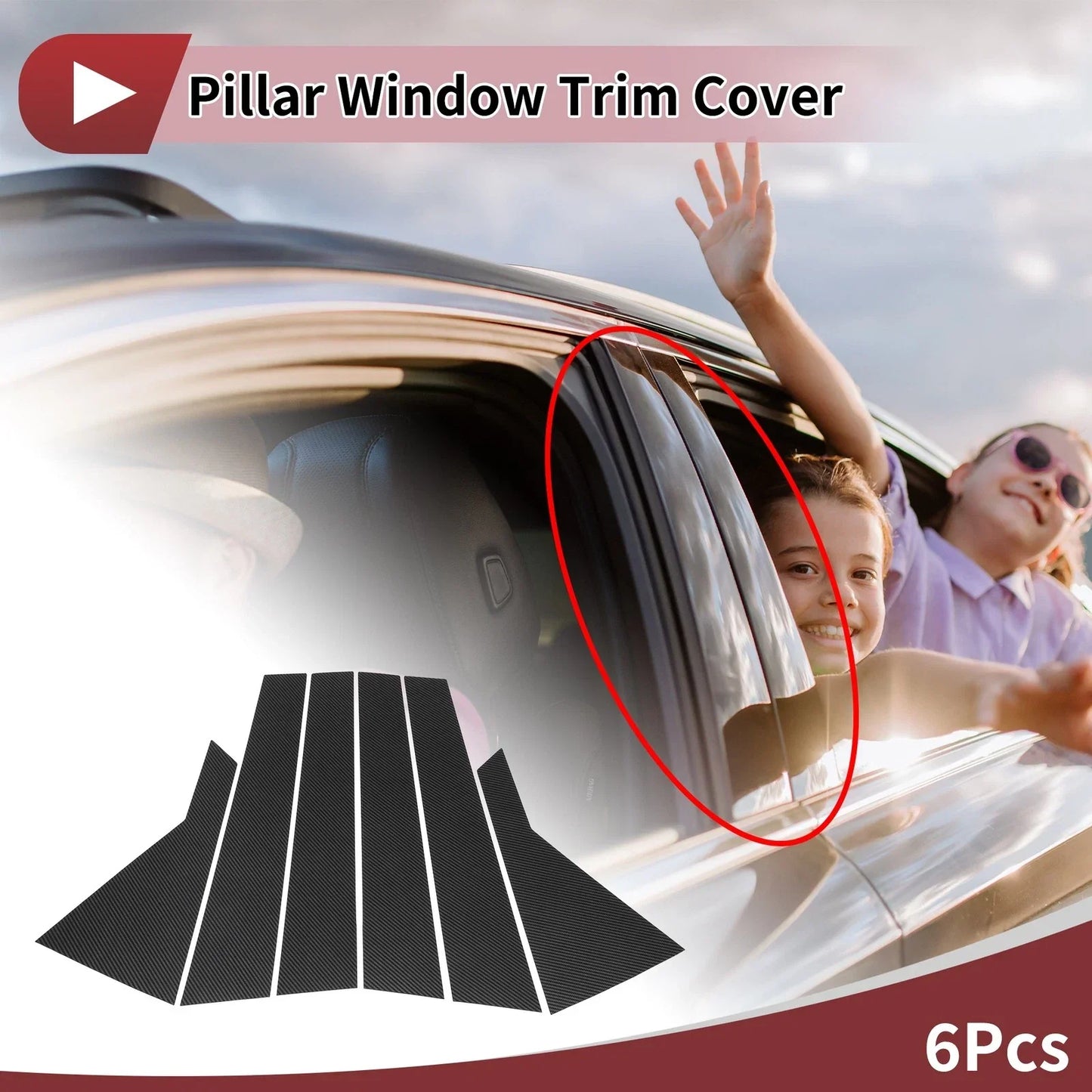 Door Pillar Window Trim for Hyundai Santa Fe Sport 2013-2018 Carbon Fiber