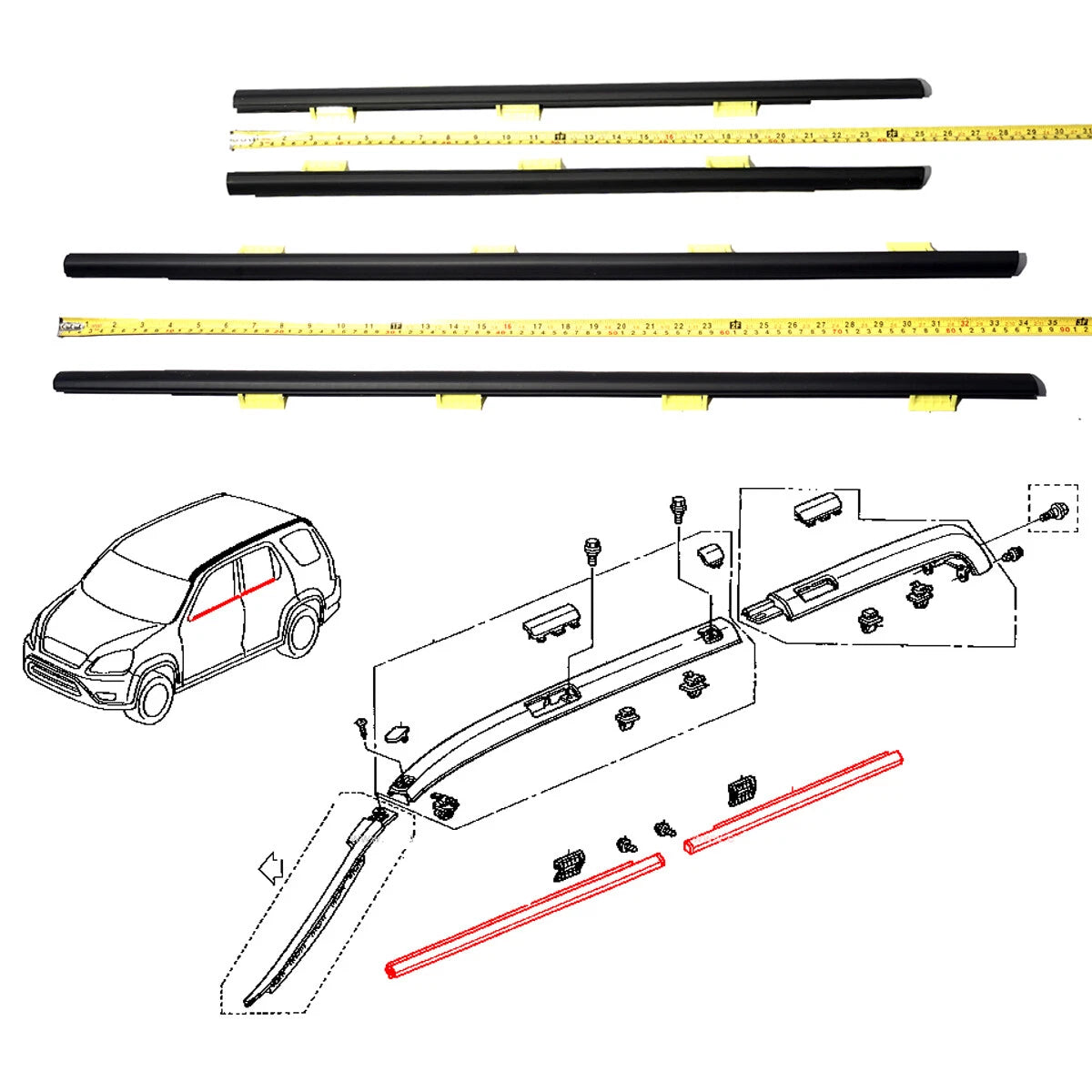 Front Rear Door Belt Moulding Weatherstrip for Honda CR-V 2002-2006