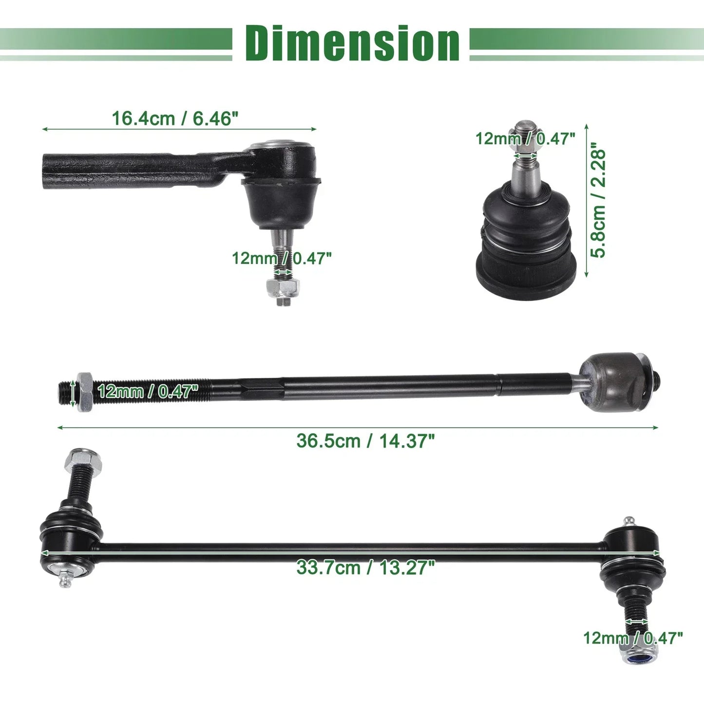 10 x Front Suspension Kit Inner Outer Tie Rod Ends for Dodge Grand Caravan (2008-2020)