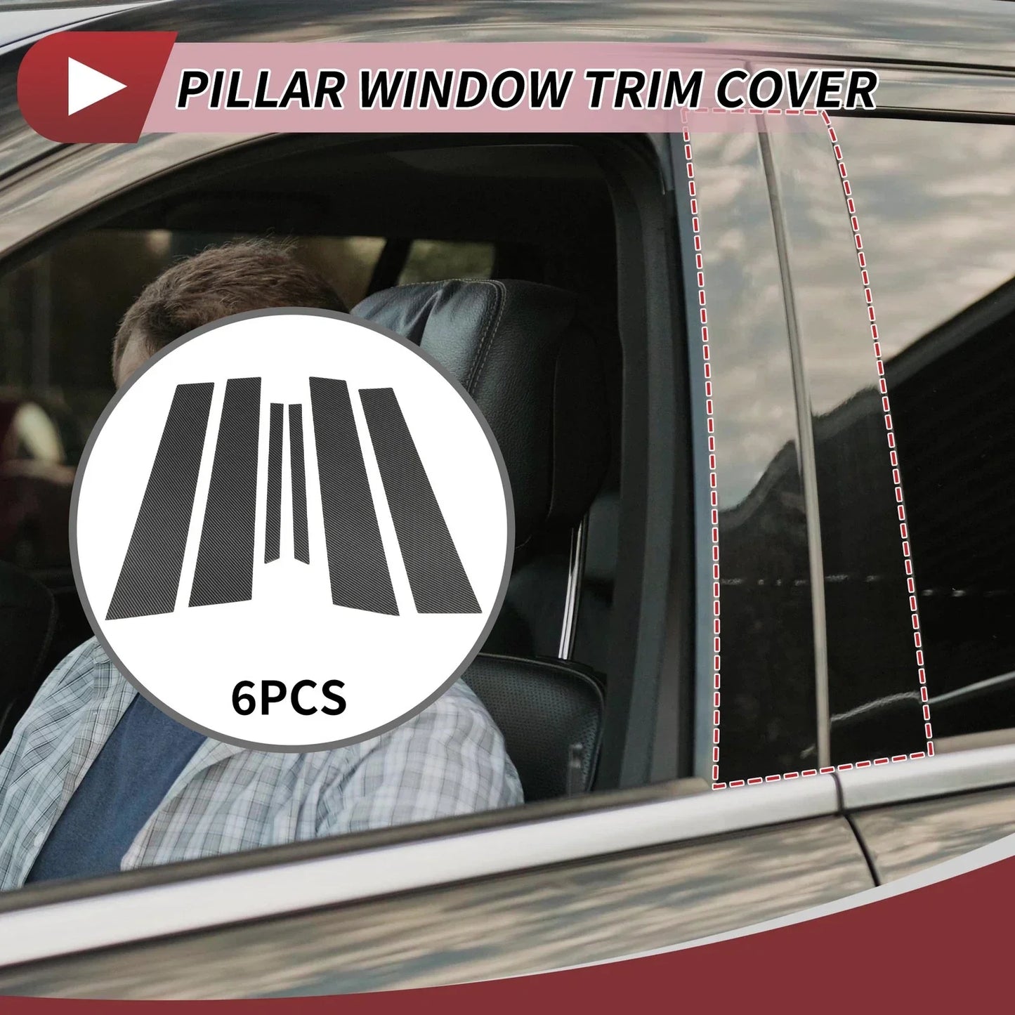 6 Pcs Door Pillar Window Trim for Mercedes E-Class (2017-2023) Carbon Fiber