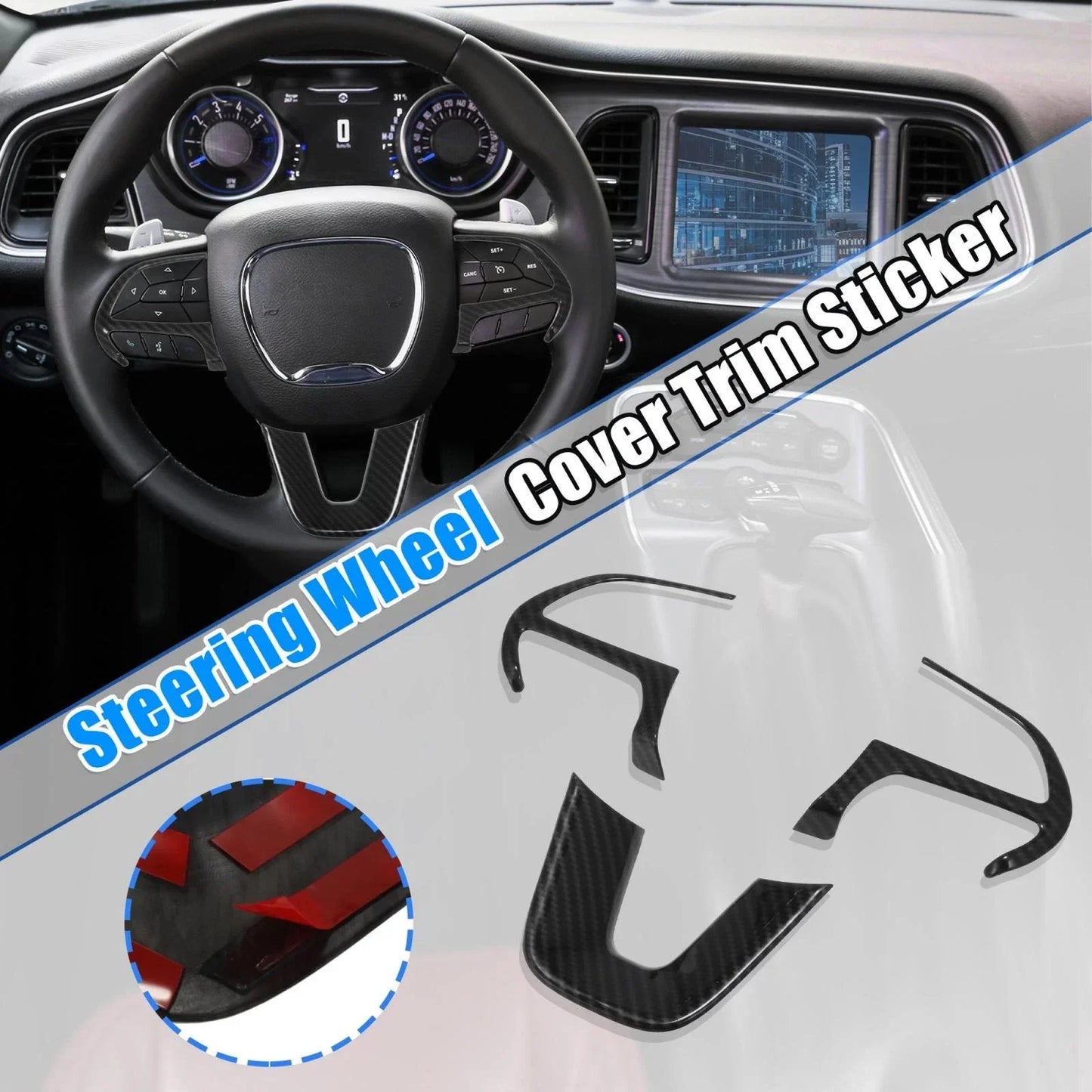 Black Inner Steering Wheel Cover Trim Set for Dodge Challenger Charger (2015-2020)