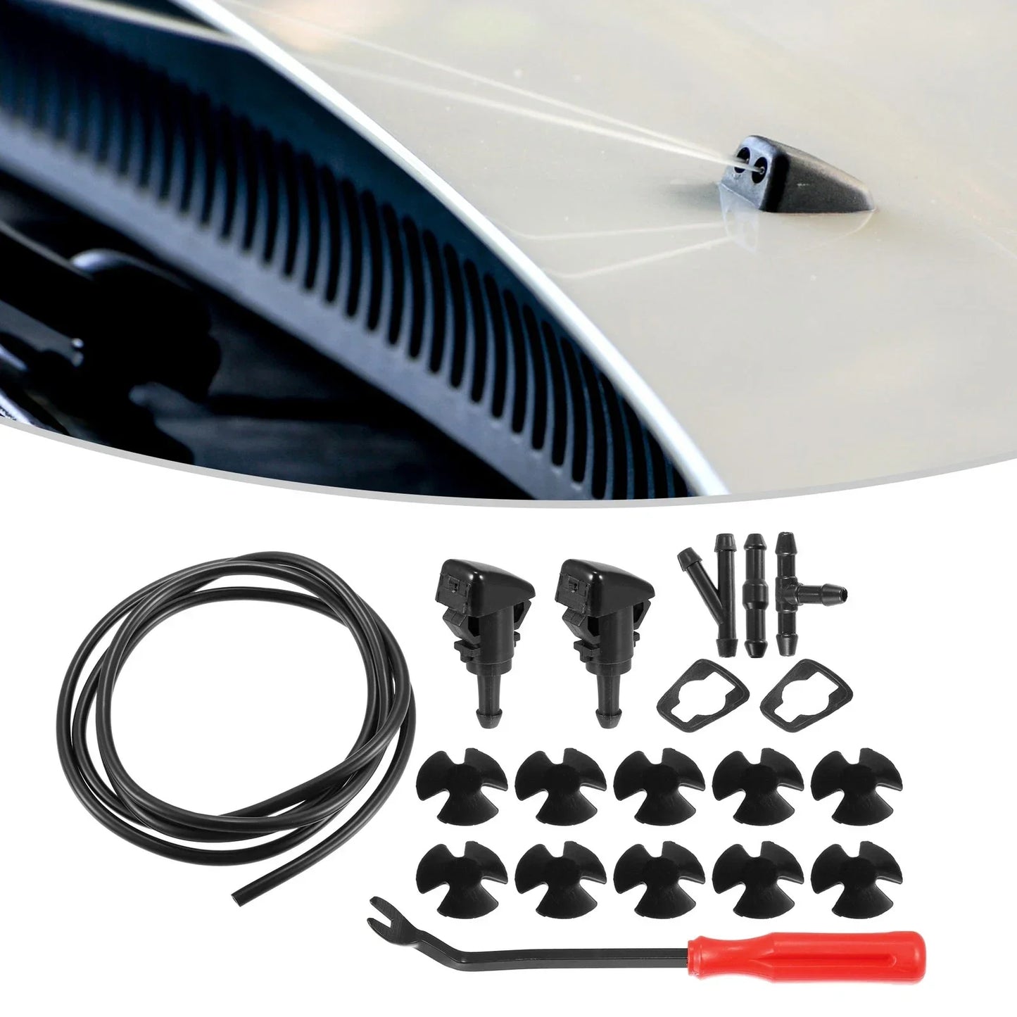 Front Windshield Washer Nozzle Kit for Dodge RAM (Fits 2M Hose)