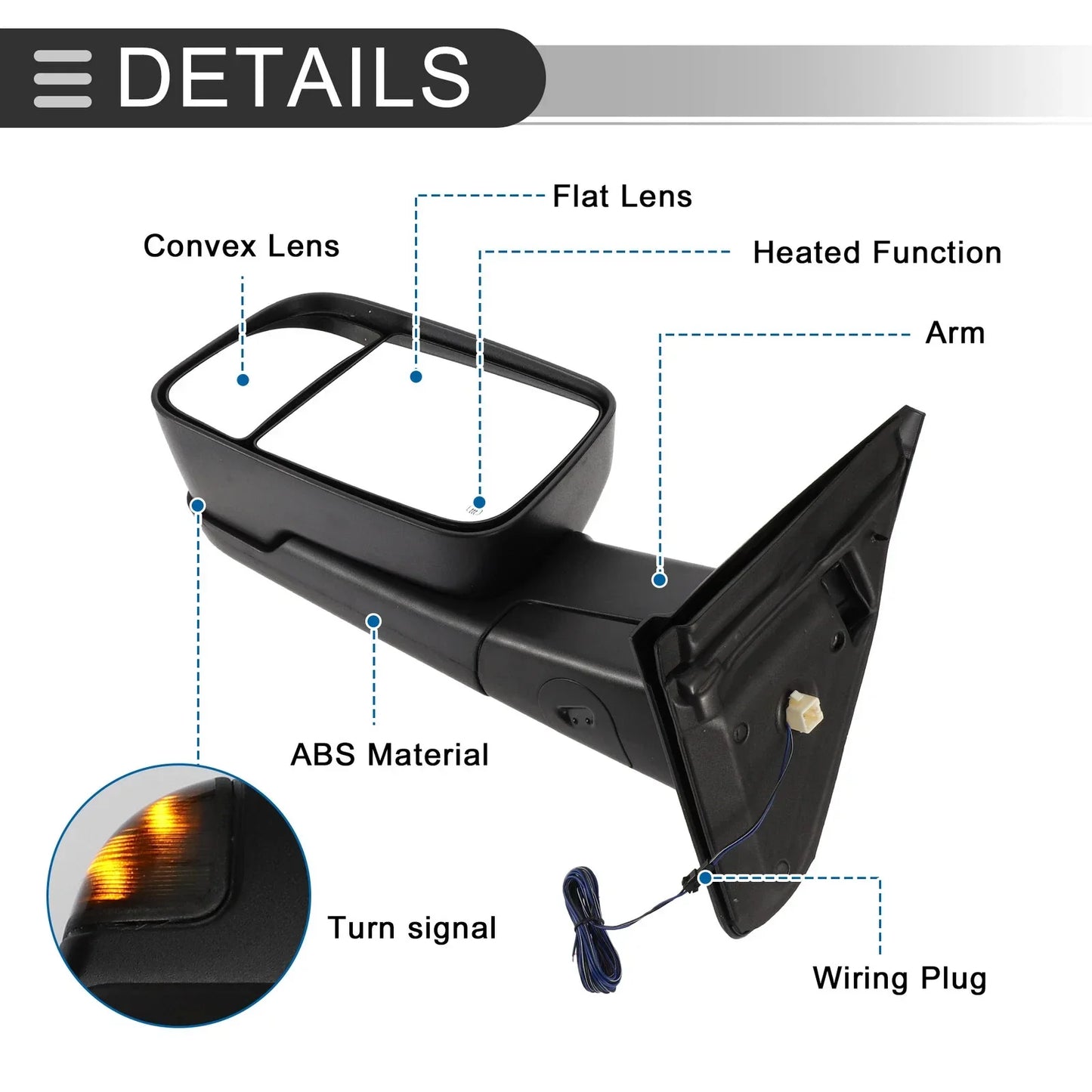 Tow Mirrors for Dodge Ram 1500 2002-2008 with Turn Signal Light - 1 Pair