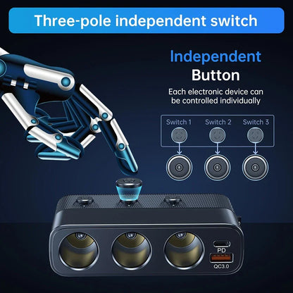 7 in 1 Car Charger 128W Power Splitter with Quick Charging and USB C PD 30W
