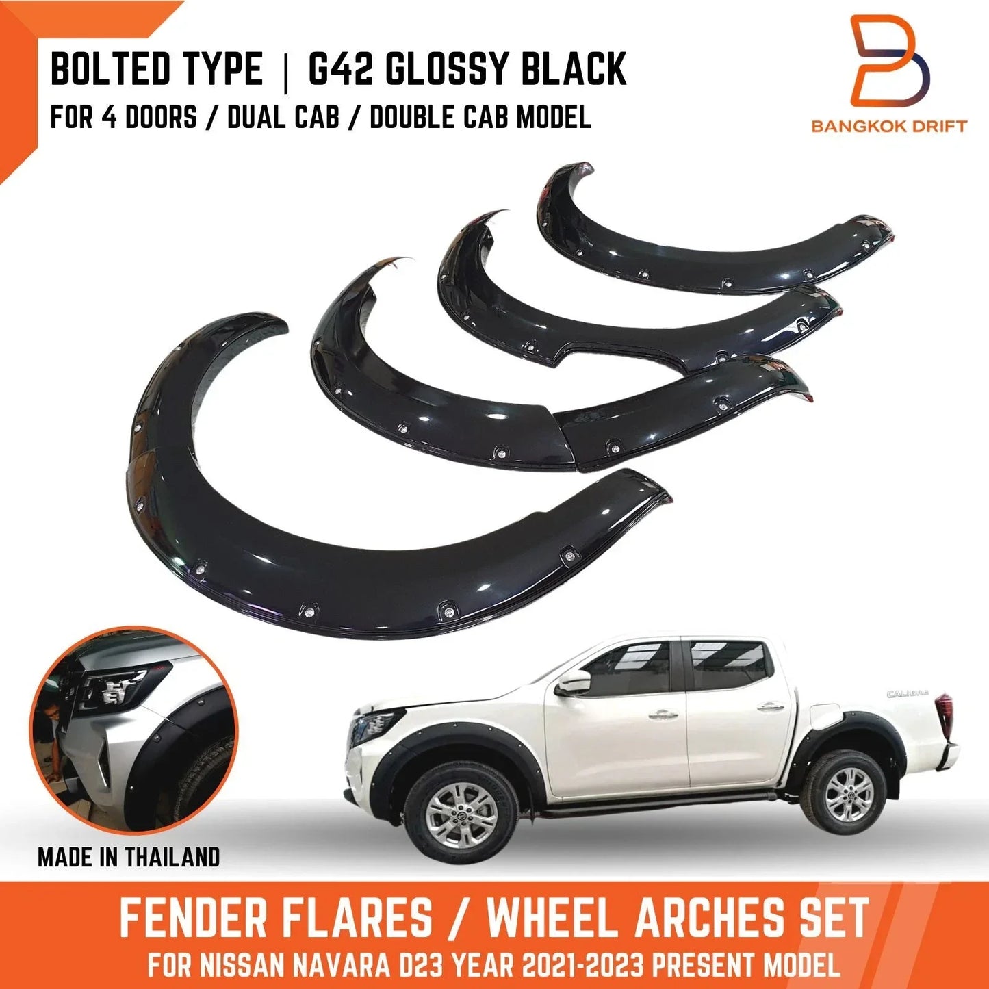 6" Black Bolted Fender Flares for Nissan Navara NP300 D23 (2021-2023)