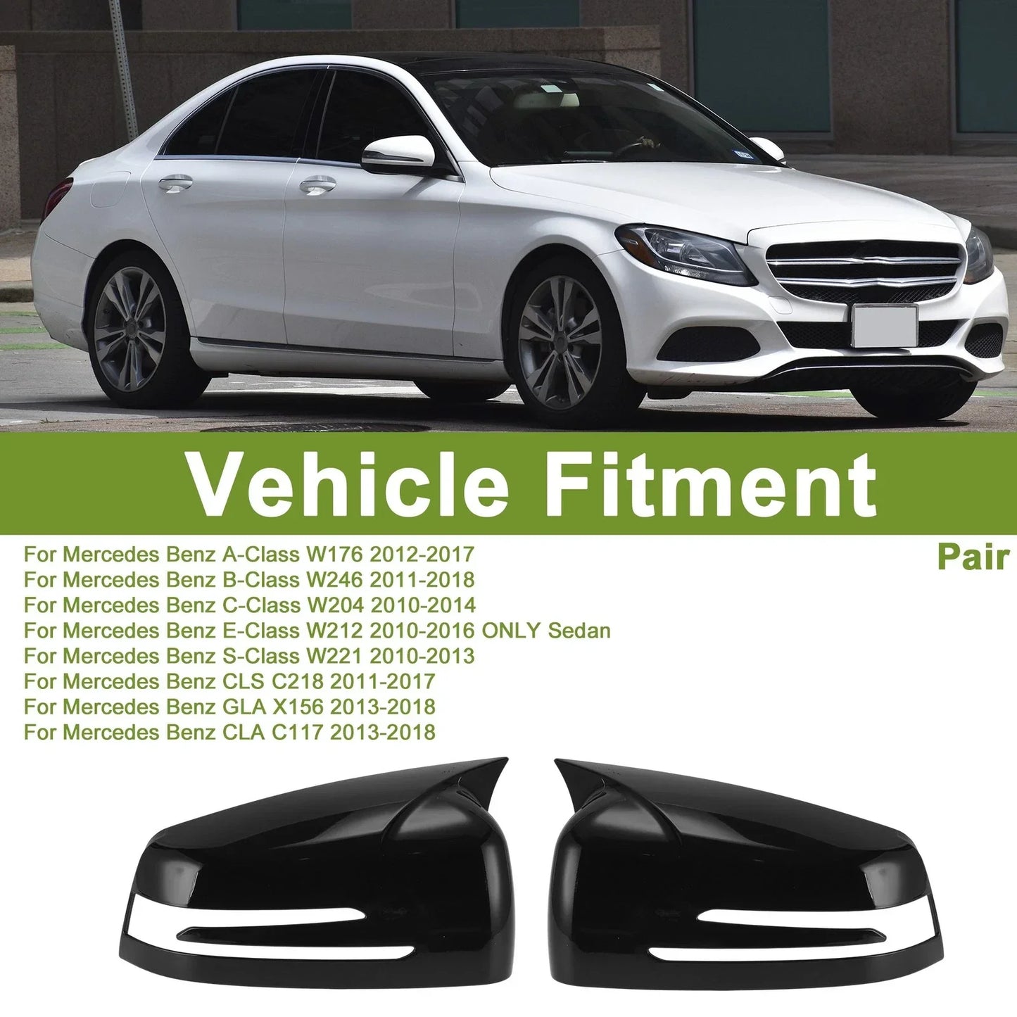 Gloss Black Mirror Cover Caps for Mercedes-Benz A-Class W176 (2012-2018)