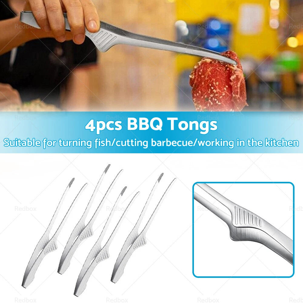4 x BBQ Tongs Self-Standing Non-Slip Cooking for Grill - Korean & Japanese