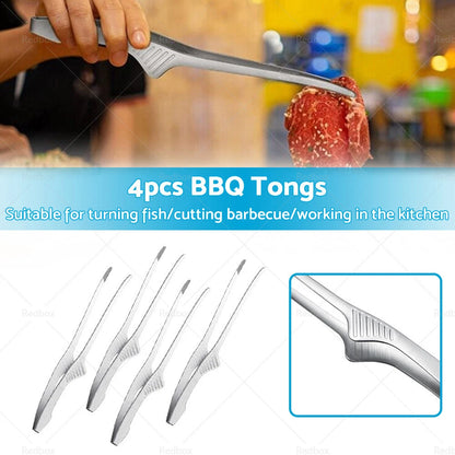 4 x BBQ Tongs Self-Standing Non-Slip Cooking for Grill - Korean & Japanese
