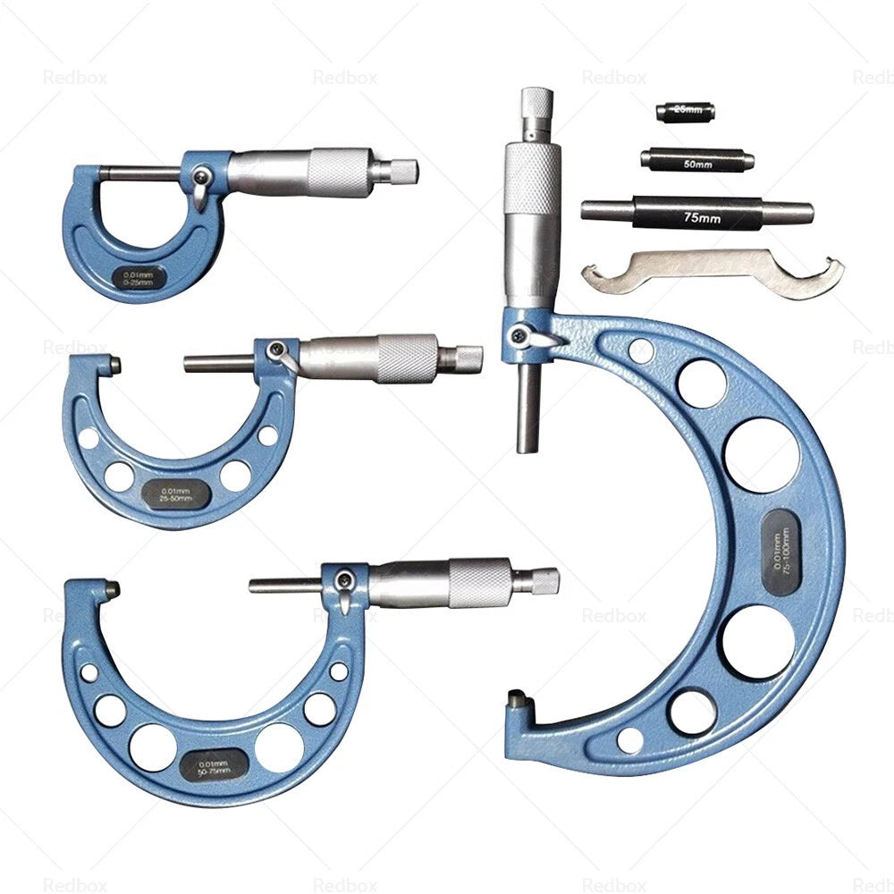 4pcs 0-100mm Outside Micrometer Tool Set for Precision Measurement