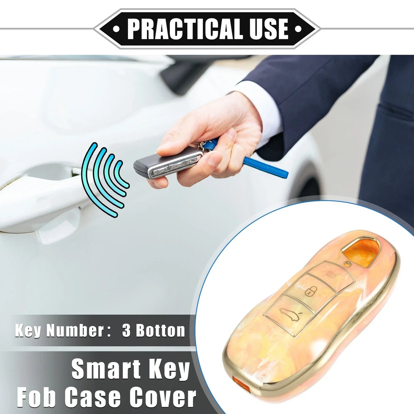 Smart Key Fob Case Cover for Porsche Cayenne 2011-2018 - TPU Orange