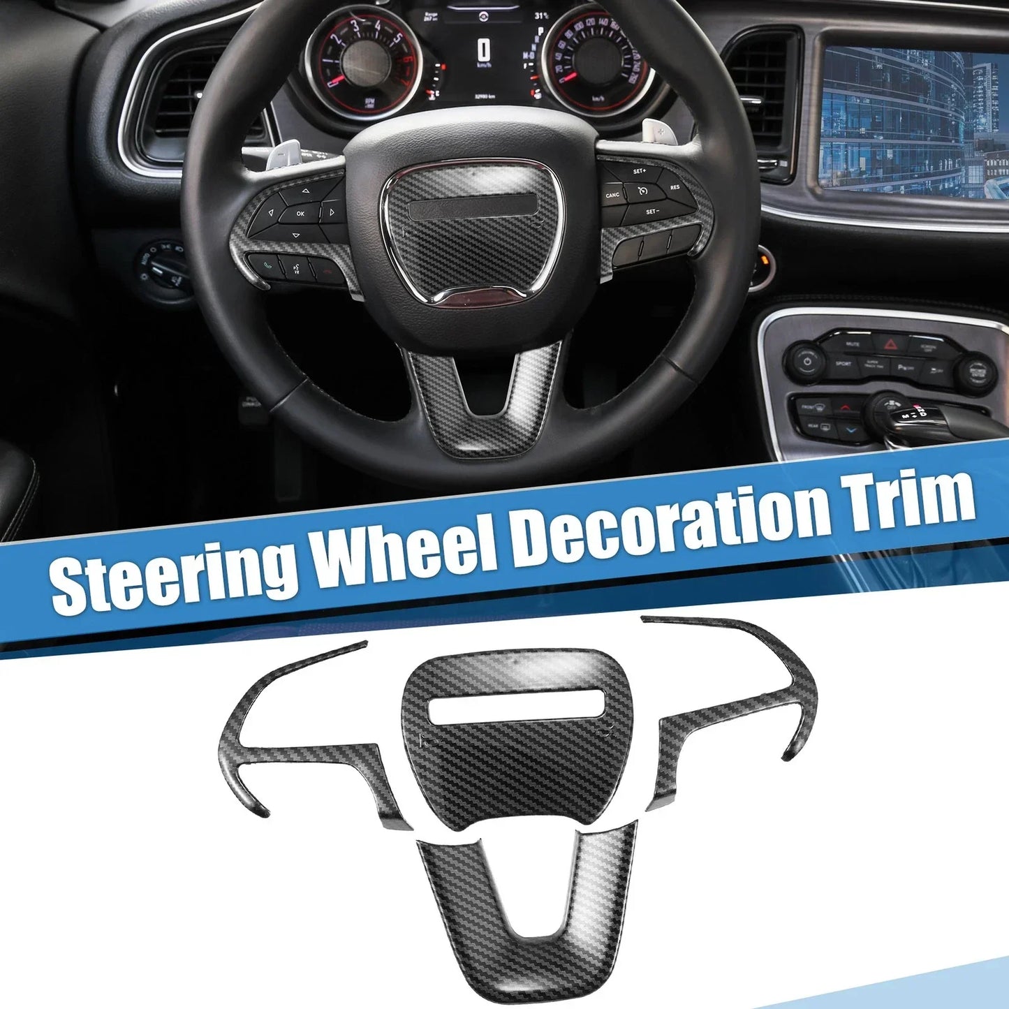 Steering Wheel Trim Kit for Dodge Challenger 2015-2021 Black