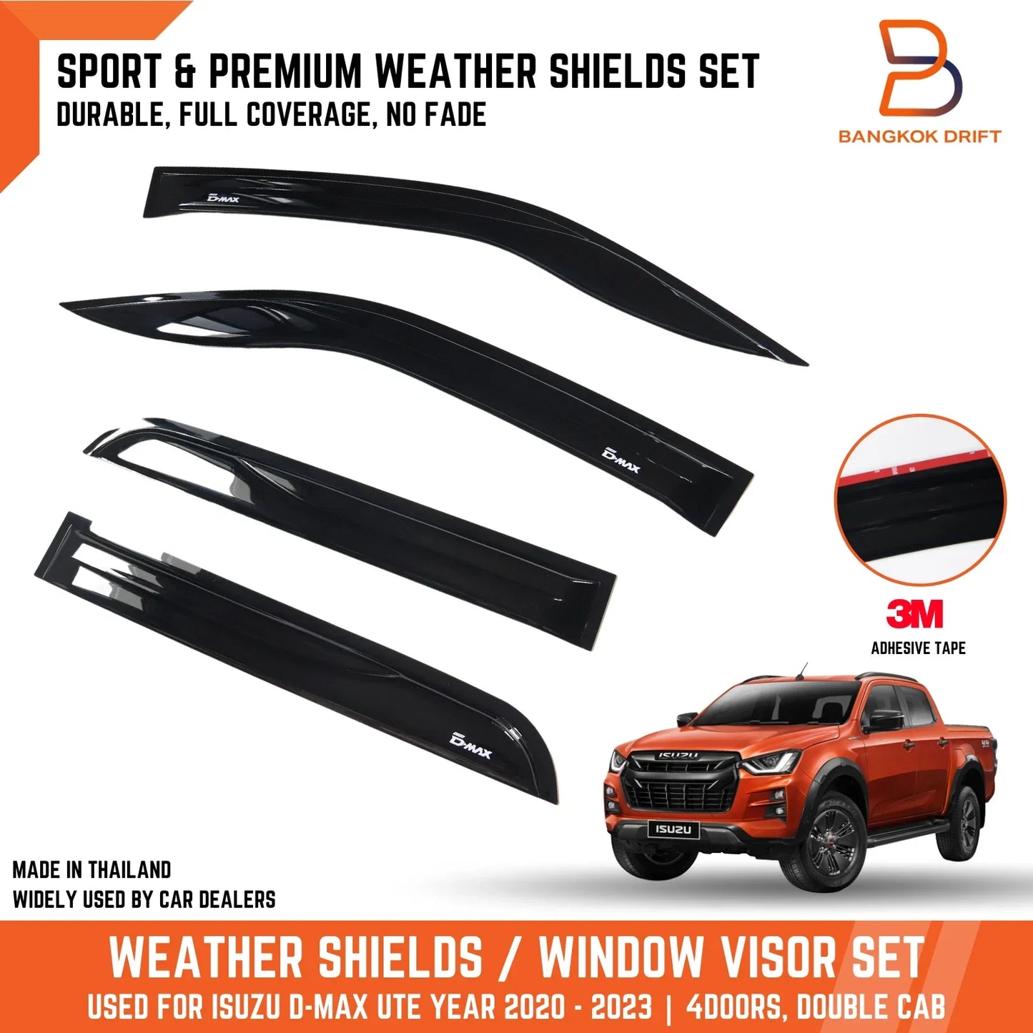 Weathershields Window Visors 4 x for Isuzu D-MAX RG Dual Cab Ute (2020-2023)