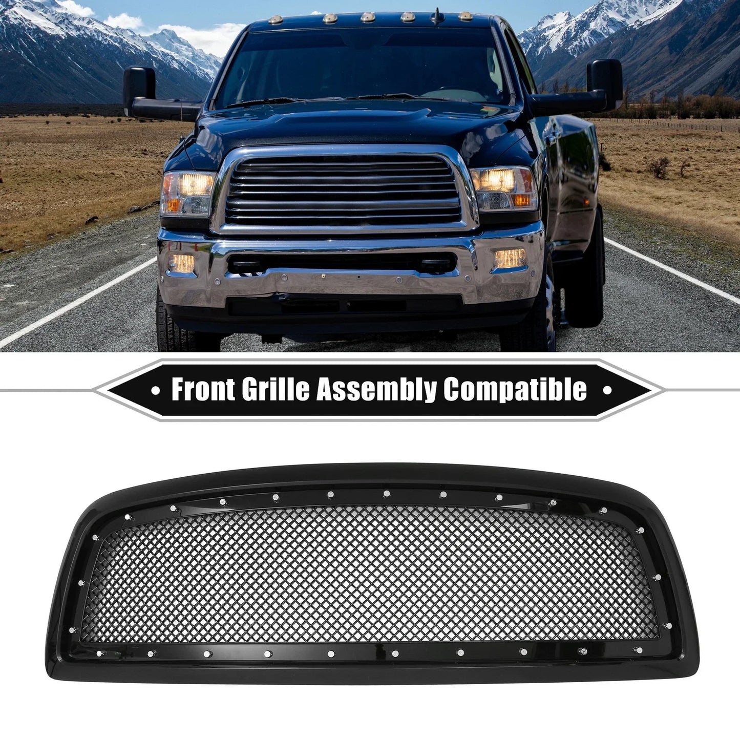 Front Grille Assembly for Dodge Ram 1500 2011-2012 Gloss Black