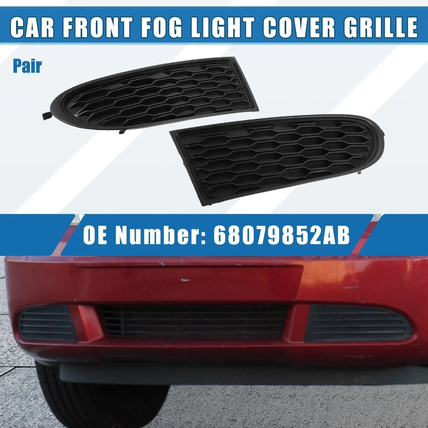 Front Fog Light Cover Grille for Dodge Journey 2011-2020 Black (Set of 2)