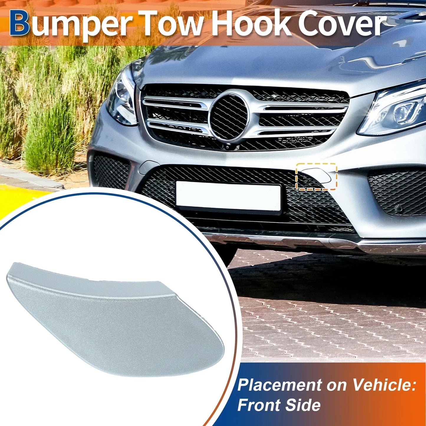 Front Car Bumper Tow Hook Cover for Mercedes-Benz GLE (2016-2023) Silver Tone