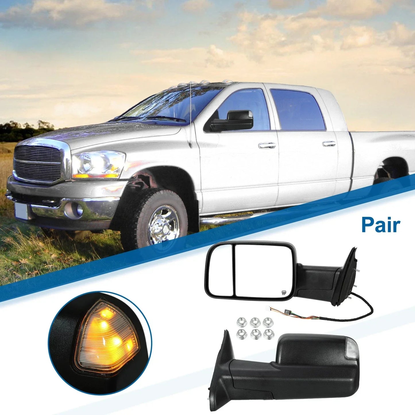 Power Heated Tow Mirrors for Dodge Ram 1500 2500 3500 (2010-2023)