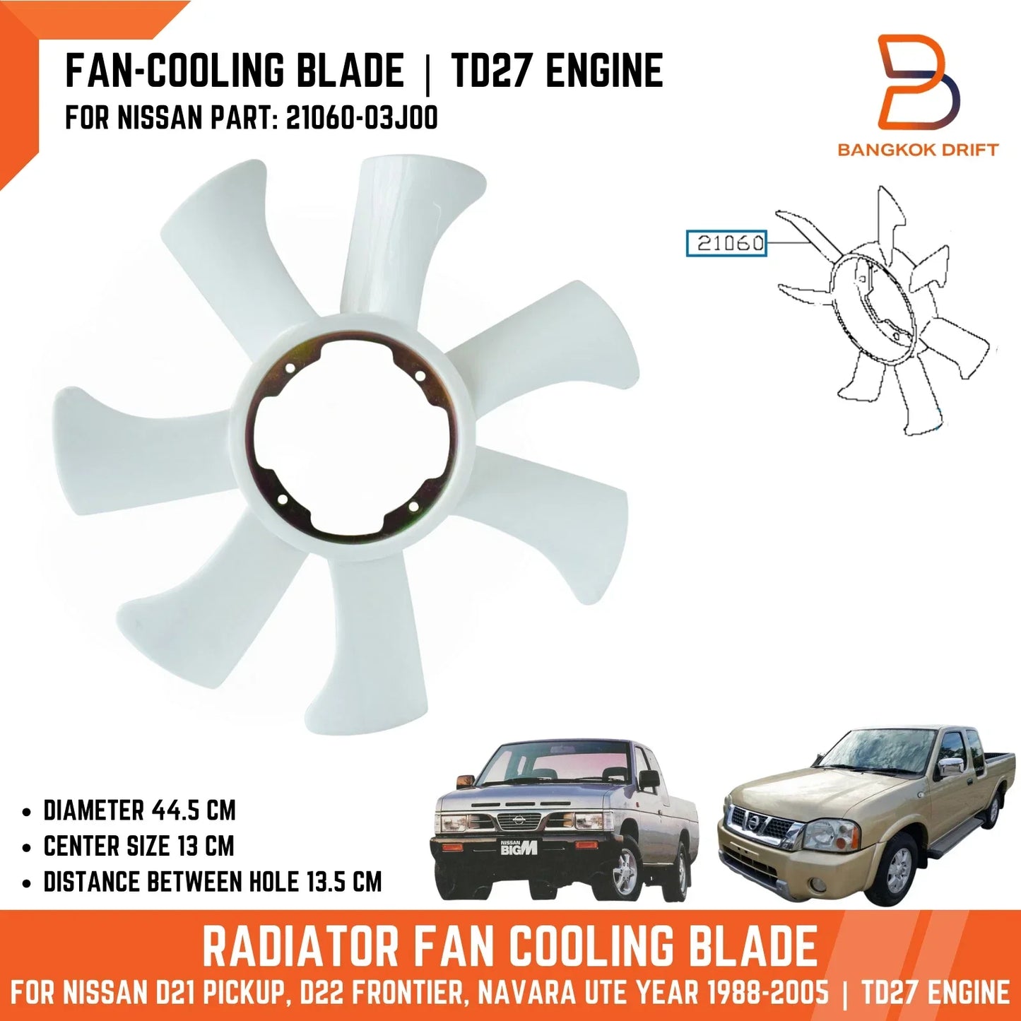 Radiator Cooling Fan Blade for Nissan Navara D21 D22 TD27 (1997-2004)