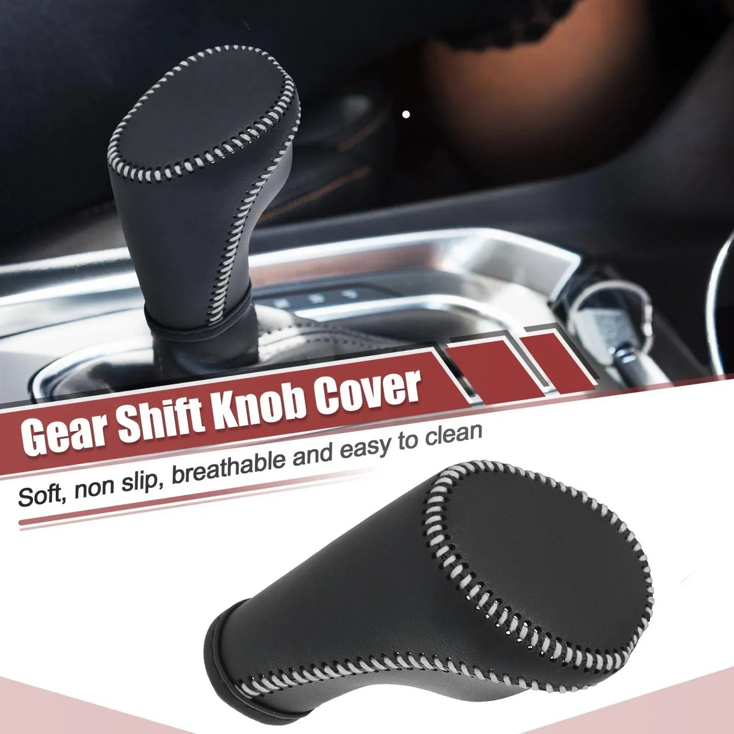 Auto Gear Shift Knob Cover with White Thread for Chevrolet Equinox (2018-2021)