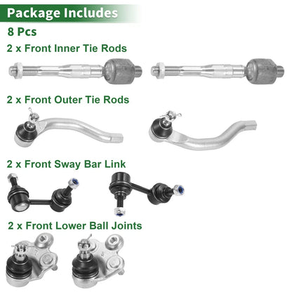 8pcs Front Suspension Kit for Honda Civic  - Tie Rod Ends, Sway Bar Links, Ball Joints