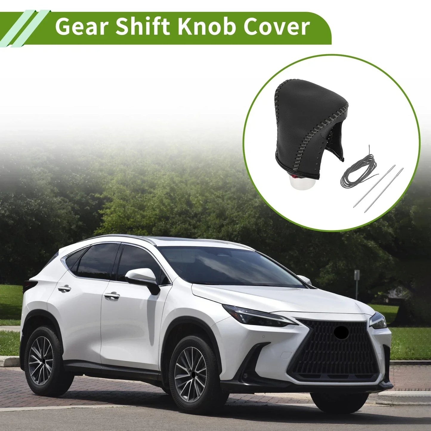 Gear Shift Knob Cover for Lexus ES300h 2018-2023 Black Grey Faux Leather
