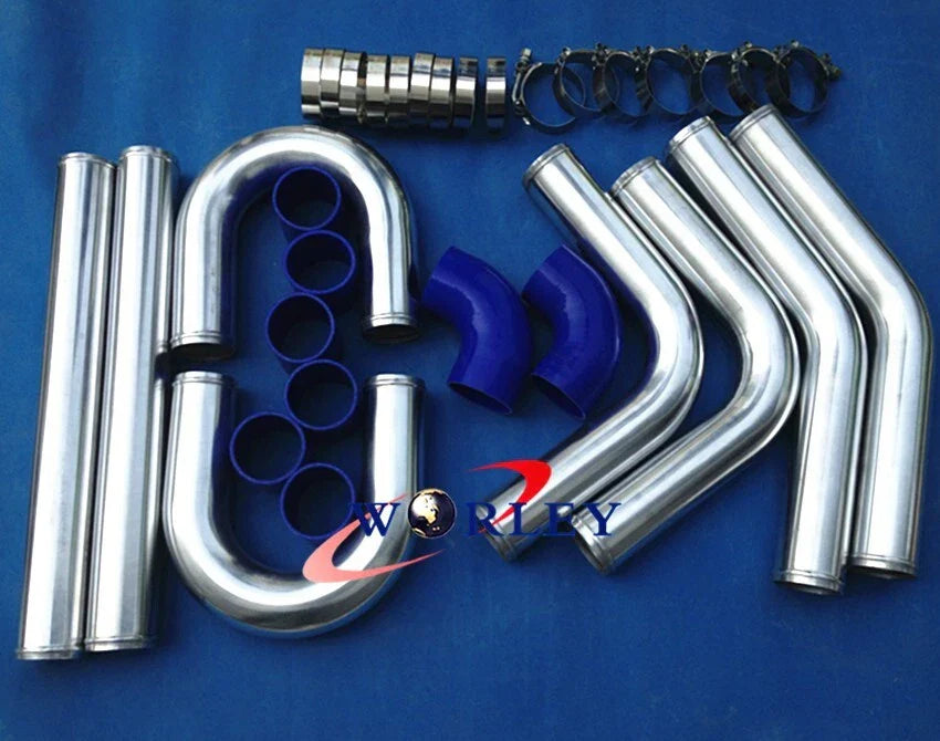 2" Aluminum Universal Intercooler Turbo Piping + Blue Hose Coupler + Clamp