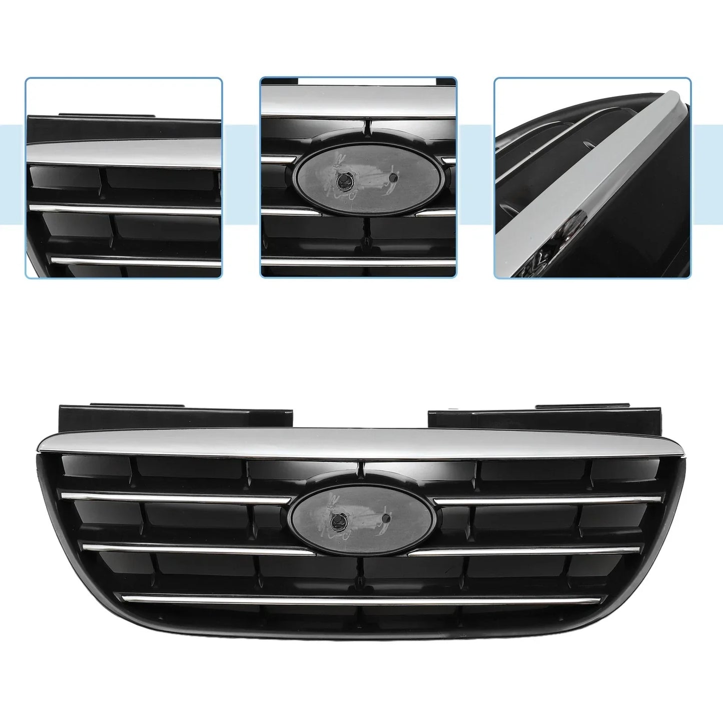 Front Upper Bumper Grille for Hyundai Elantra (2017-2020) Black Chrome Silver Tone