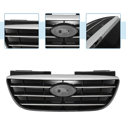 Front Upper Bumper Grille for Hyundai Elantra (2017-2020) Black Chrome Silver Tone