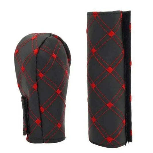 2 x Gear Shift And Handbrake Cover Set Red Wine Cloth for Manual Cars