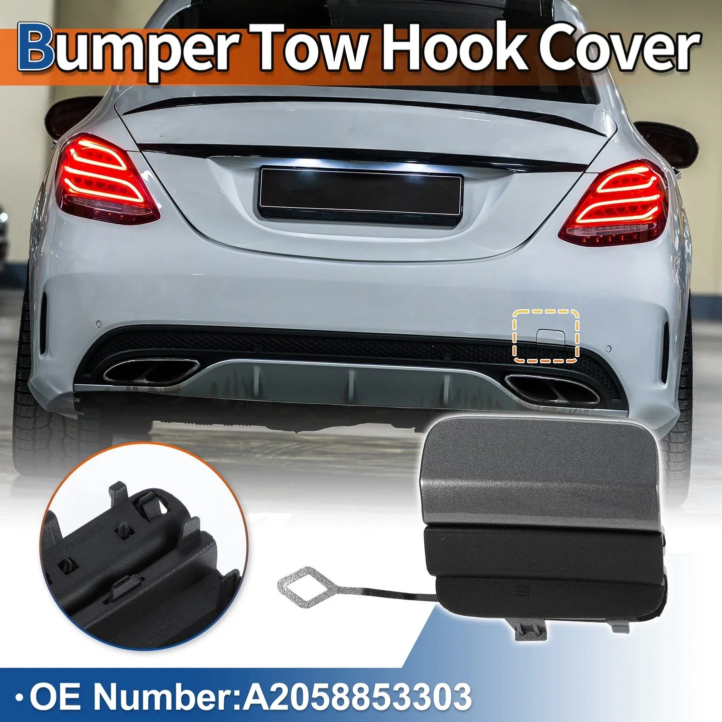 Rear Tow Hook Cover for Mercedes-Benz C-Class (2015-2023) - Grey
