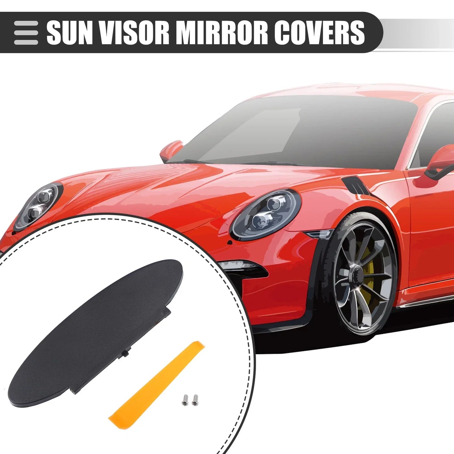 Sun Visor Vanity Mirror Cover for Porsche - Driver/Passenger Side, Black