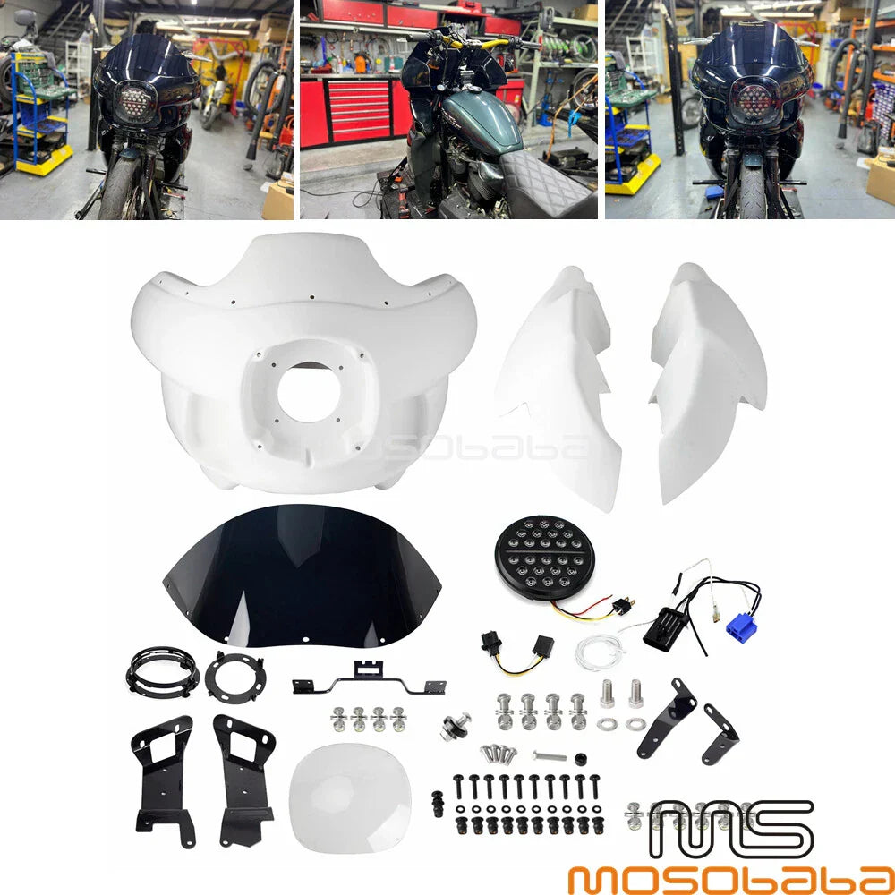 White Upper Lower Fairings w/7" Headlight & Mounts for Harley Low Rider (2016-2023)