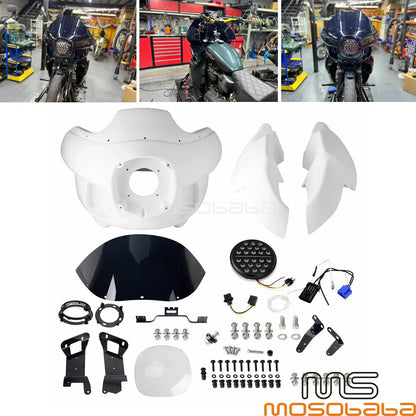 White Upper Lower Fairings w/7" Headlight & Mounts for Harley Low Rider (2016-2023)