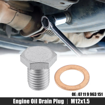 M12x1.5 Steel Engine Oil Drain Plug Screw with Gasket for BMW 545i/Mazda