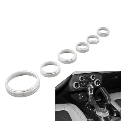 Silver AC Stereo Tune Knob Headlight Switch Covers for Ford Bronco (2021-2022)