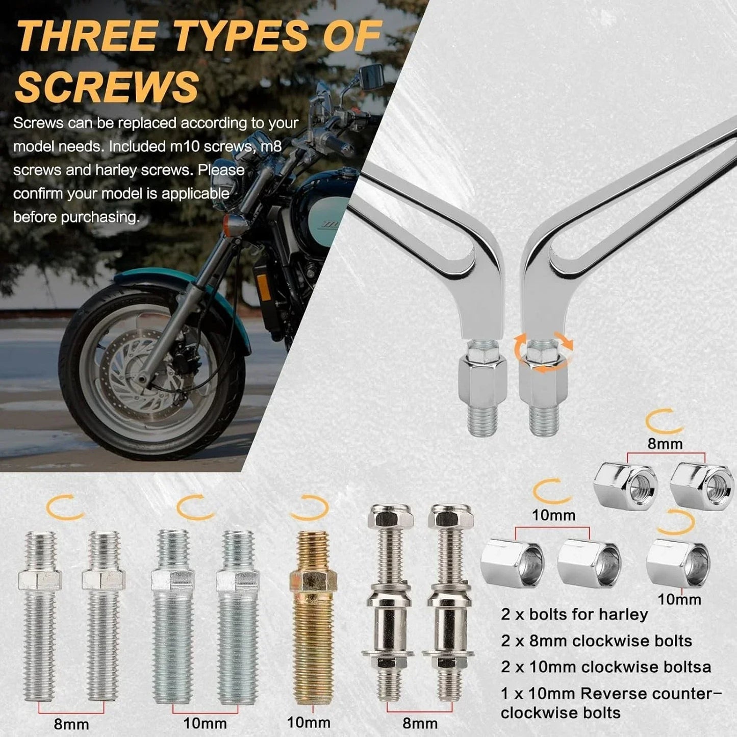 Chrome Rectangle Motorcycle Side Rear Mirrors for Harley Softail Sportster