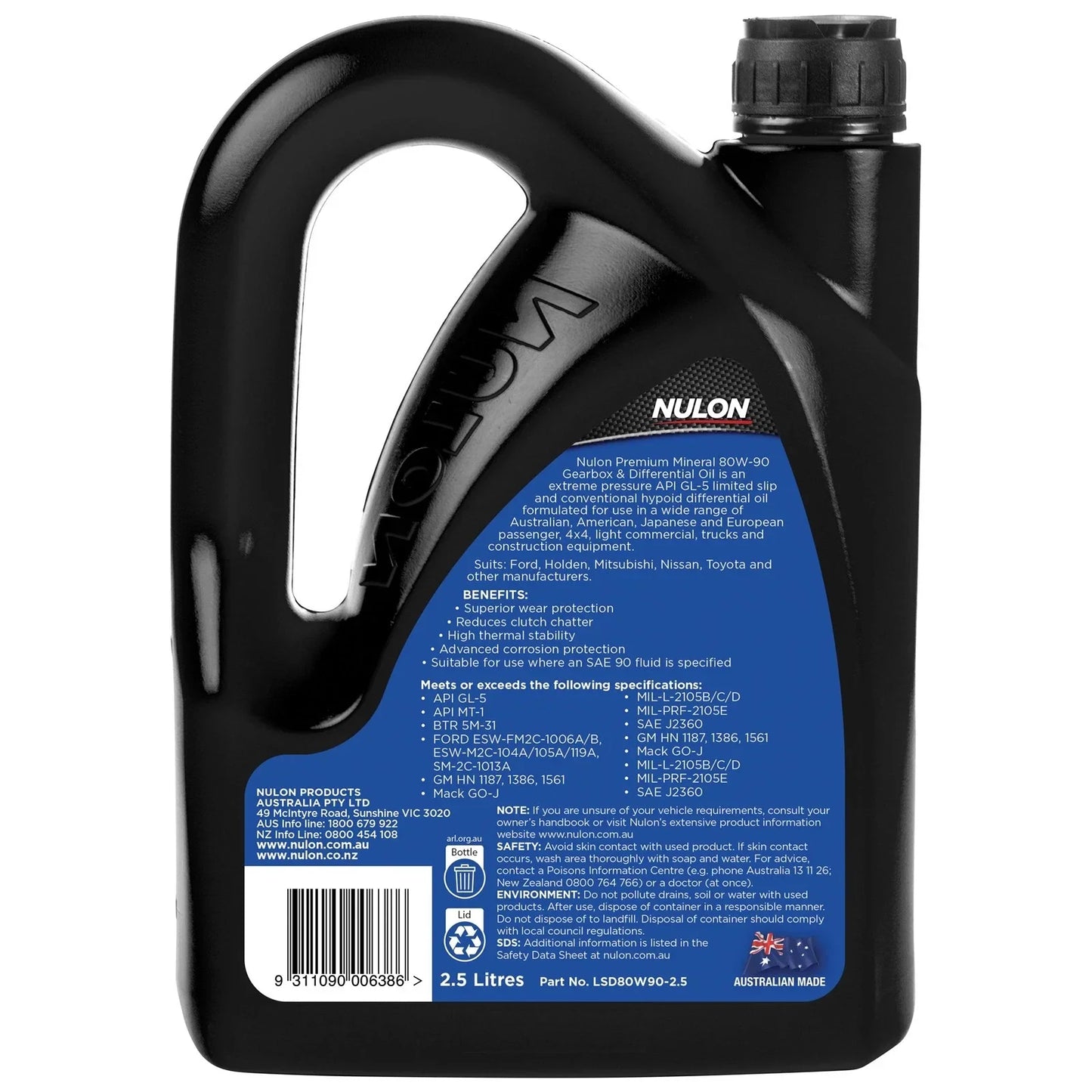 Nulon Premium Mineral 80W-90 Gearbox & Differential Oil 2.5