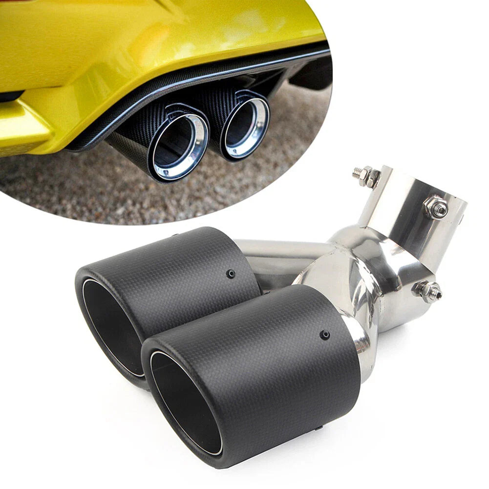 Stainless Steel Carbon Muffler Tip 89mm Outlet for Universal Car Exhaust