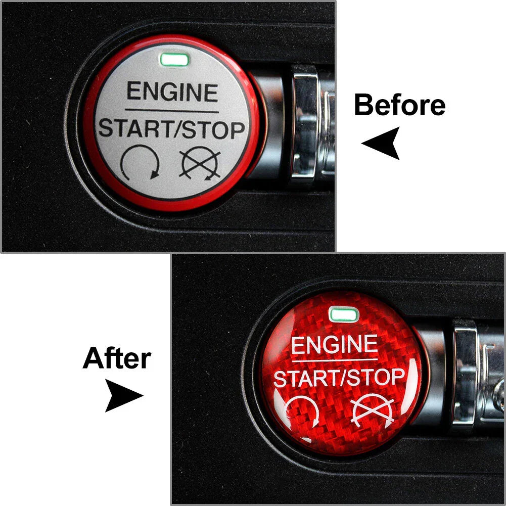 Carbon Fiber Red Engine Start Stop Button Cover Trim for Ford Mustang (2015-2022)