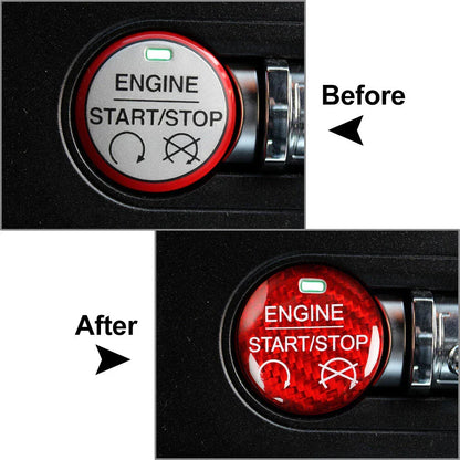 Carbon Fiber Red Engine Start Stop Button Cover Trim for Ford Mustang (2015-2022)