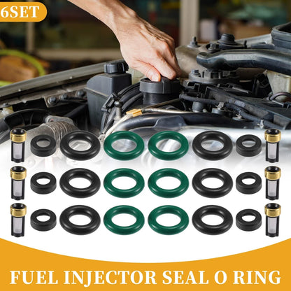 Fuel Injector Seal O-Ring Set for Honda Accord (2008-2017) - 6 x NBR Rubber Black