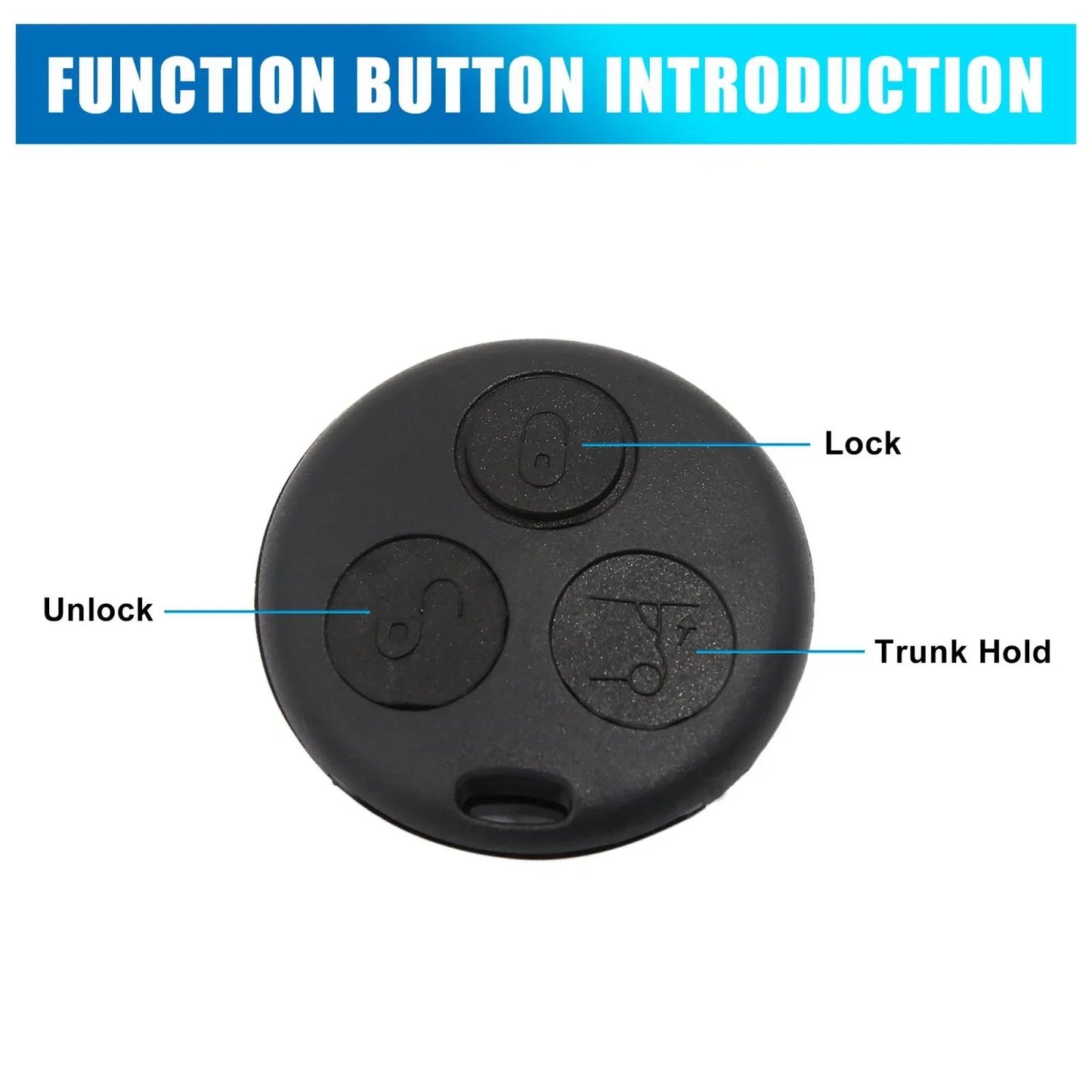 Key Fob Shell Case for SMART Fortwo & Mercedes-Benz 3 Button Black