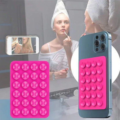Silicone Non-Slip Suction Pad Phone Case Mount for Selfies - White/Rose Red