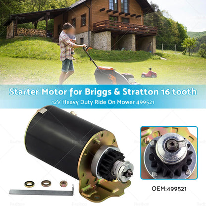 Starter Motor 16 Tooth 12V for Briggs & Stratton Ride On Mower
