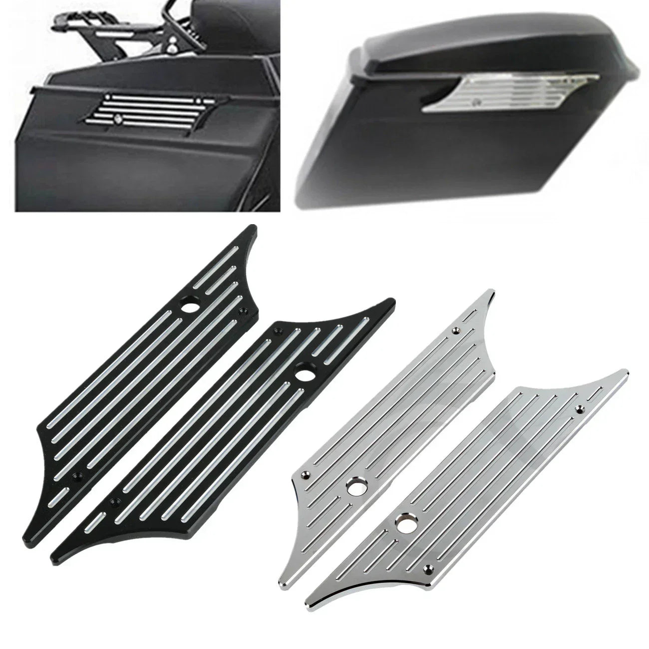 Black/Chrome Hard Saddlebags Latch Covers for Harley Touring Road Glide (93-13)