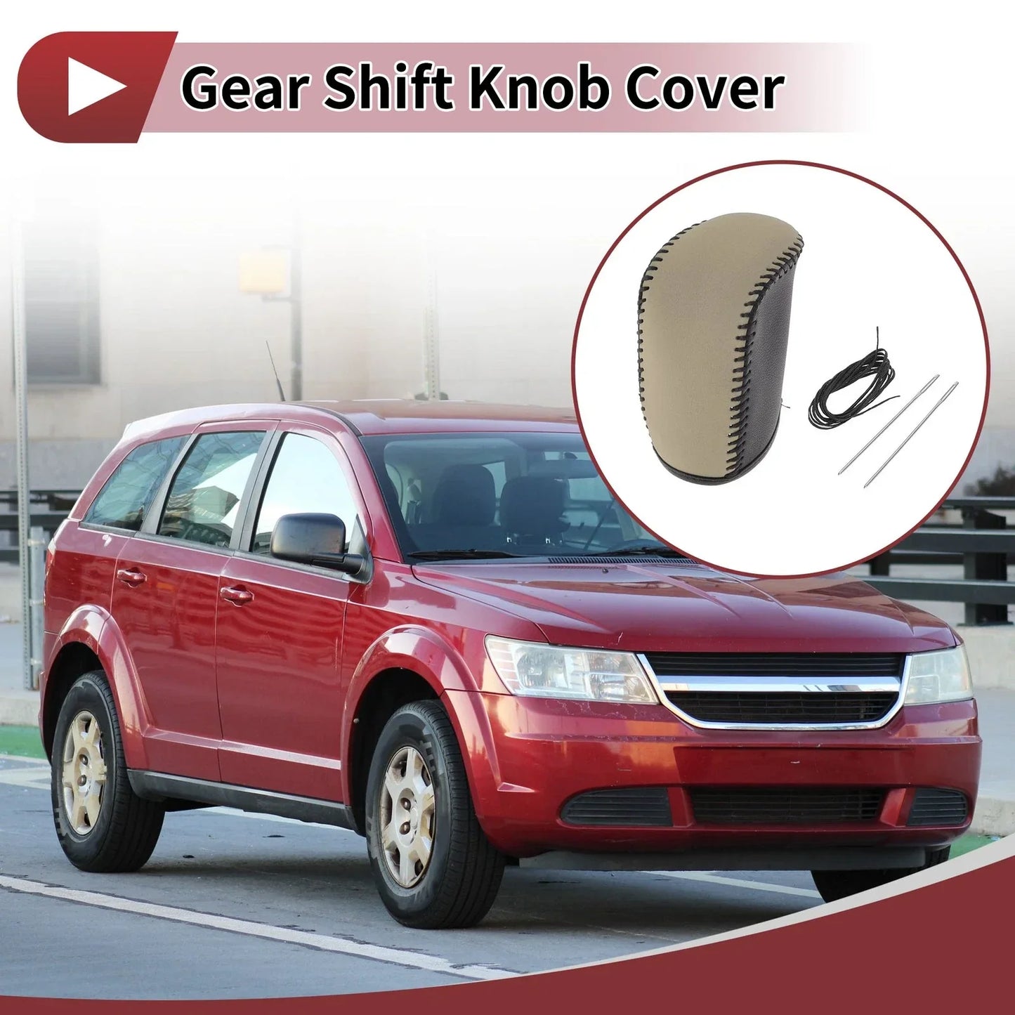 Car Gear Shift Knob Cover for Dodge Journey (2011-2020) - Black Beige Faux Leather