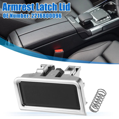 Armrest Latch Lid for Mercedes-Benz - Plastic Black Silver Tone