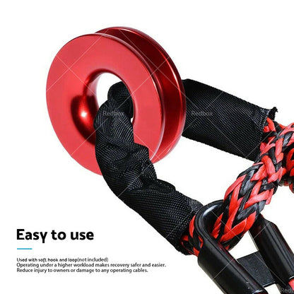 Recovery Ring Snatch Block Pulley w/ Soft Shackle for Tow Winch Rope Straps