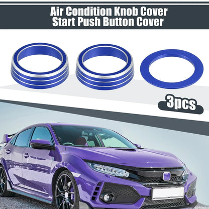 3 x Blue AC Knob Covers & Engine Start Button Cover for Honda Civic (2016-2021)